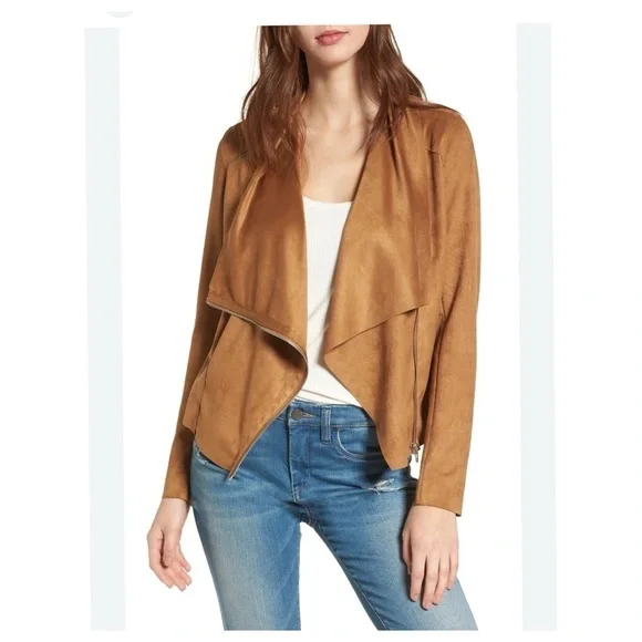 Blank NYC Draped Moto Faux Vegan Leather Mixed Media Jacket S. - Picture 2 of 8